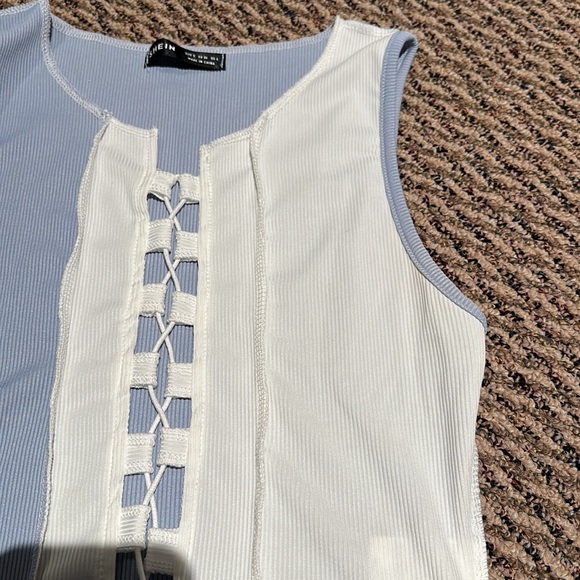 nwot shein blue and white ladder tie front tank crop top - Picture 3 of 4